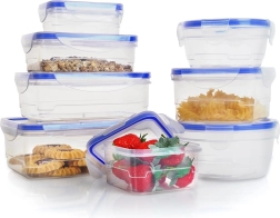 Set de recipientes de plástico para alimentos con tapa y sellado, 8 uds.
