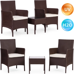 MultiGarden set de jardín de 2 sillones con mesa con tablero de vidrio templado marrón