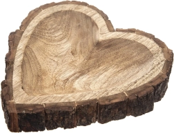 Bandeja de madera de mango con motivo de corazón en acabado corteza 22 × 22 × 3 cm