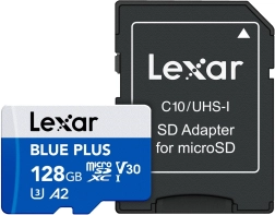 Tarjeta de memoria microSD 128 GB Blue Plus A2 U3 V30 170 MB/s