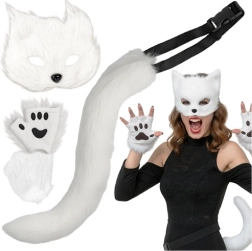Ruhhy disfraz de gato/zorro/lobo (máscara, cola, patas) blanco - 1 pieza