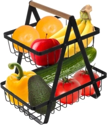 Cesta metálica de dos niveles para frutas y verduras RUHHY, negro mate
