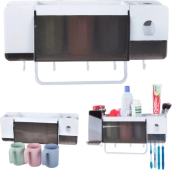 Organizador de pared para cepillos de dientes con dispensador de pasta y 3 vasos, blanco