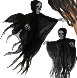 Esqueleto colgante negro RUHHY 70 cm – decoración de Halloween