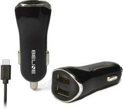 Cargador de coche 2× USB + USB‑C 2,1 A negro