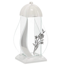 Farol funerario M Rosa blanco 39 cm