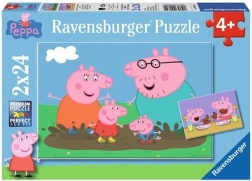 Puzzle de 2x24 piezas Peppa Pig Diversión en el barro
