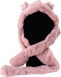 Gorro infantil de peluche con bufanda y guantes 3 en 1 – Rosa