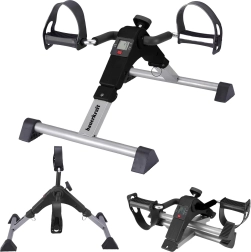 Rotor de pedales plegable de rehabilitación 2en1 tipo mini bicicleta estática con pantalla LCD negro