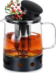 Tetera de vidrio con filtro de acero inoxidable y calentador 1,5 l Vilde