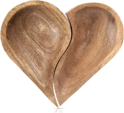 Platos de servir de madera de mango – corazón, set de 2 uds