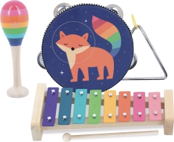 Set de instrumentos musicales infantiles con motivos de animales y arcoíris