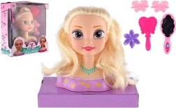 Cabeza de peinado rubia con accesorios