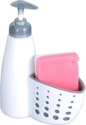 Dispensador de detergente con soporte para esponja 370 ml, blanco