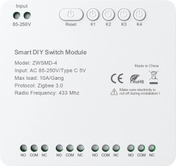 Módulo de conmutación Zigbee de 4 canales con contacto libre de potencial AVATTO