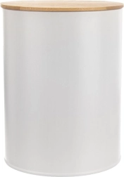 Bote de cocina para alimentos de metal blanco con tapa de bambú 2,3 l