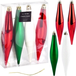 Adornos navideños irrompibles – gotas rojas, verdes y blancas, 15 cm, set de 4 uds.
