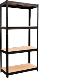 Estantería metálica de 4 niveles 150 × 70 × 30 cm negra, capacidad de carga 150 kg por estante
