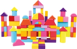 Bloques de construcción de madera en cubo – 100 uds, nuevos colores