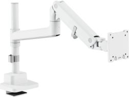 Brazo blanco para monitor con abrazadera de escritorio, 57" / 27 kg, VESA 75x75 y 100x100