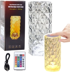 Lámpara de mesa LED de cristal, 16 colores, táctil con control remoto