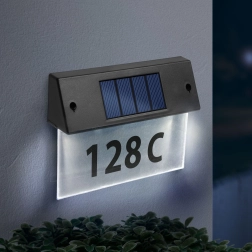 Iluminación solar para el número de la casa con plexiglás transparente y LED de luz blanca fría