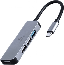 Hub USB‑C de 4 puertos, 3× USB 2.0 y 1× USB 3.1, acabado de aluminio