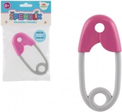 Sonajero de plástico con forma de imperdible para bebés 12 cm rosa y gris
