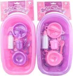 Bañera de plástico para muñecas con set de accesorios