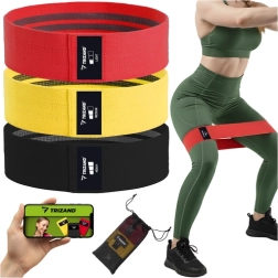 Juego de bandas de resistencia TRIZAND de tejido 3 uds 8–31 kg con plan de entrenamiento QR