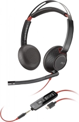 Auriculares Poly Blackwire 5220 USB-C con jack de 3,5 mm y adaptador USB-C/A