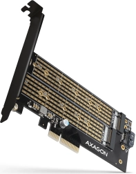 Adaptador interno PCIe x4 para 2× M.2 – NVMe M‑key + SATA B‑key, chapas de perfil completo y bajo