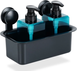 Estante de ducha de pared negro con ventosas 23,5 × 13,5 × 15 cm VILDE