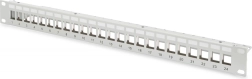 Panel de parcheo modular 19" de 24 puertos para módulos keystone, 1U, apantallado, con guiado de cables y campos de etiquetado, gris