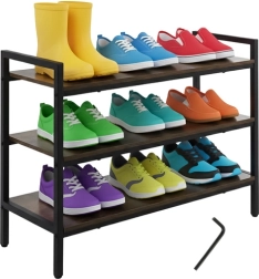 Zapatero RUHHY de 3 niveles, organizador metálico con estantes de madera, capacidad 30 kg por estante, 79 cm