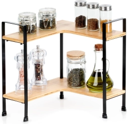 Estantería de cocina de bambú esquinera de dos niveles 29,5 × 29,5 × 33,5 cm