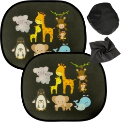 Parasol estático para ventana de coche con animalitos, set de 2 uds