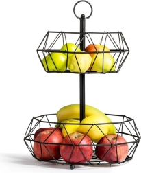 Cesta metálica de dos niveles para frutas, negra