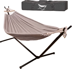 Hamaca colgante de jardín con soporte y barra separadora de madera