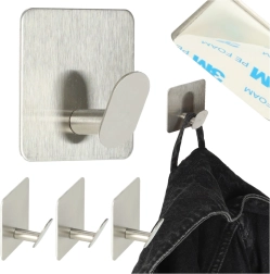 Ganchos de pared metálicos autoadhesivos, plateados, juego de 4 uds.