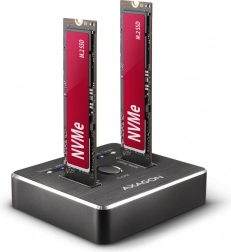 Estación de acoplamiento de escritorio AXAGON para clonación doble de discos NVMe USB-C