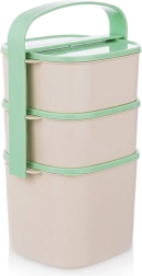 Fiambrera de comida de plástico de 3 niveles 2 l + 2× 1,15 l
