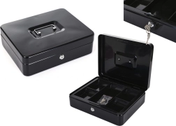Caja de caudales metálica con compartimentos, de dos niveles, negra, 2 llaves