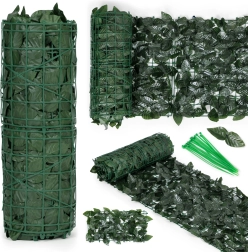 Seto artificial 300 × 50 cm, cubierta de balcón verde oscuro con efecto de camuflaje