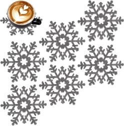 Posavasos de fieltro grises en forma de copo de nieve 13,5 cm, 6 uds.