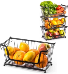 Cesta metálica para fruta y verdura – negra, apilable
