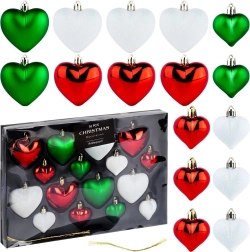 Set de adornos navideños irrompibles en forma de corazón rojos, verdes y blancos 16 uds (6,5 cm y 4,5 cm)