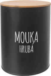 Lata metálica con tapa de bambú para harina gruesa 13 cm negra
