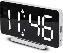 Reloj despertador digital con termómetro y pantalla LED espejada blanco