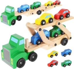 Camión transportador de coches de madera plegable con 4 cochecitos